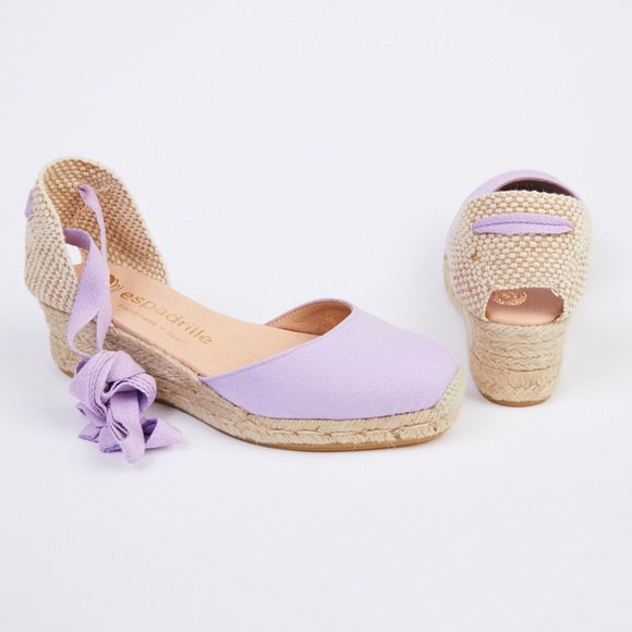 espadrille Lilac Canvas Lace Up Wedge Espadrilles - Low Wedge - EU38/UK5 - Picture 2 of 12